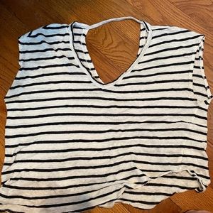 Navy blue and white striped shirt